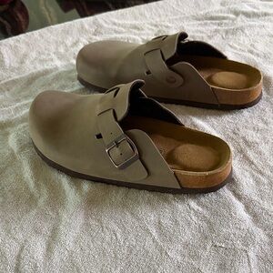 Women’s  Tan Slip-On Loafers with Buckle (not men’s!)